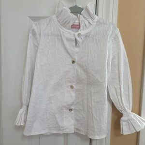 La Coqueta 4T Long Sleeve Buttondown blouse with standup Collar stripe cotton